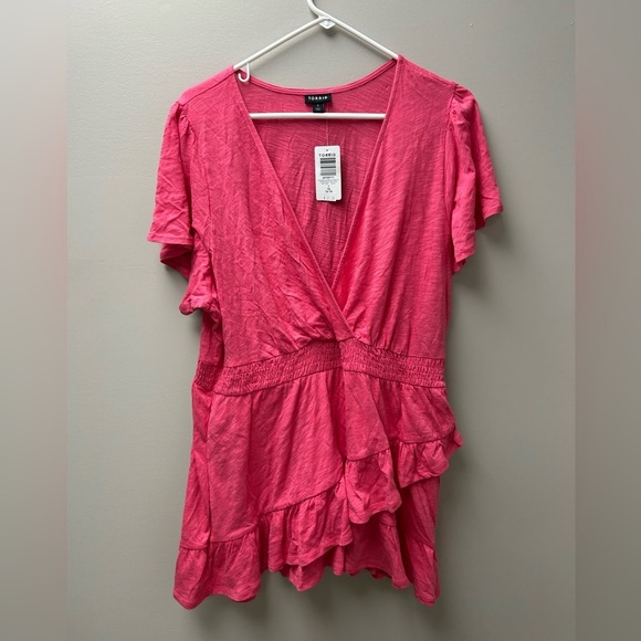 Torrid Women’s Pink Cotton Modal Surplice Faux Wrap Top - Picture 1 of 3